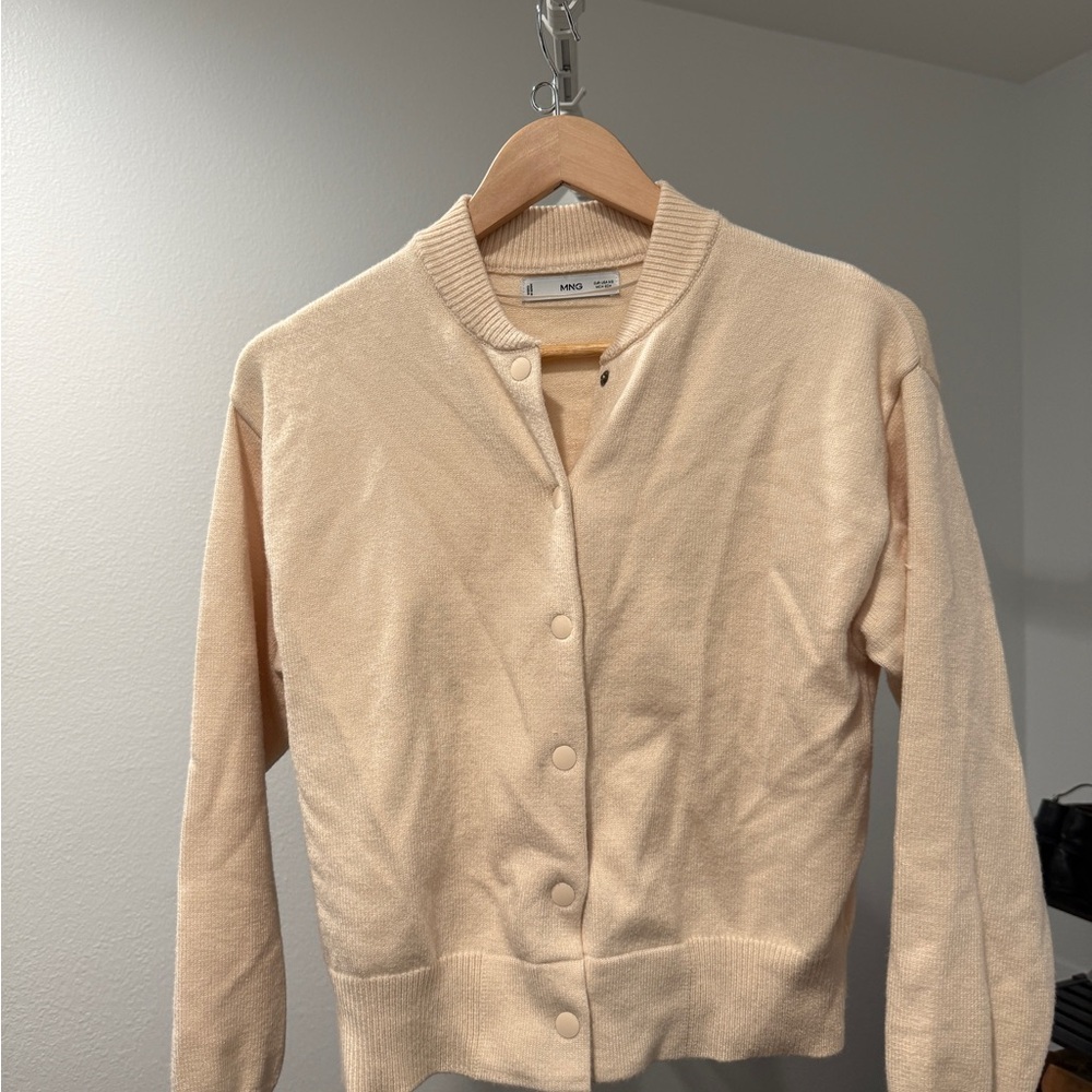 Mango Letterman Cream Cardigan Sweater